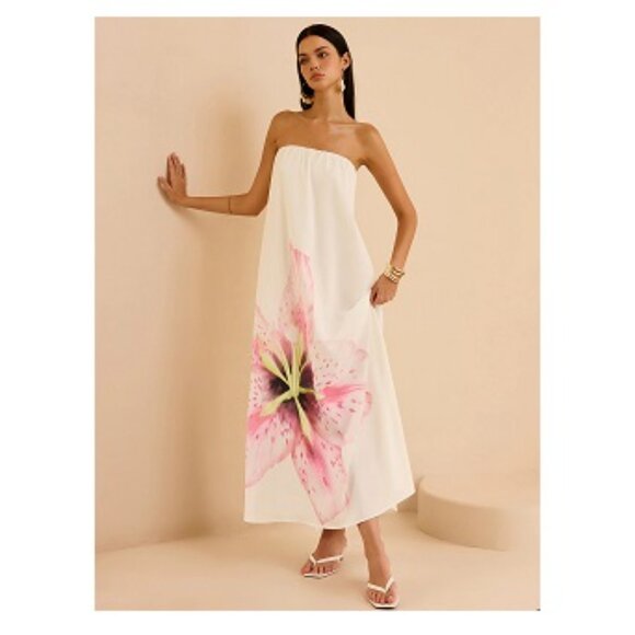 Commense Strapless Floral Print Maxi Dress New , Size M - Picture 3 of 16